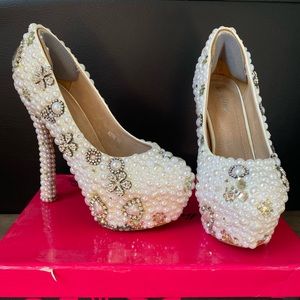 White rhinestone heels